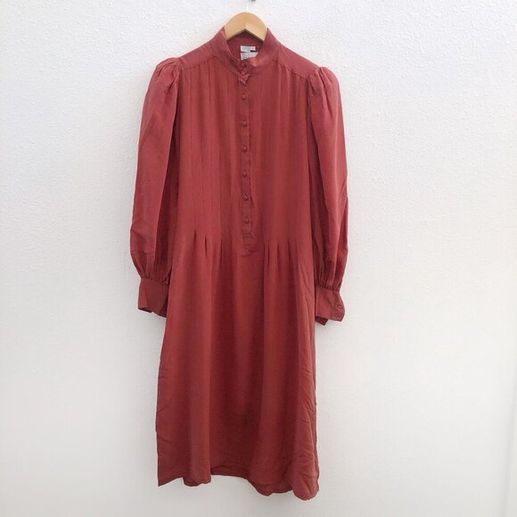 CASSIS Vintage Long Sleeve Button Down 100% Silk Midi Dress Size 6 - Picture 1 of 8